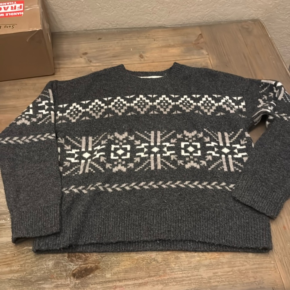 New Licky Brand Wool Sweater Snowflakes Gray Women s Size Smalll